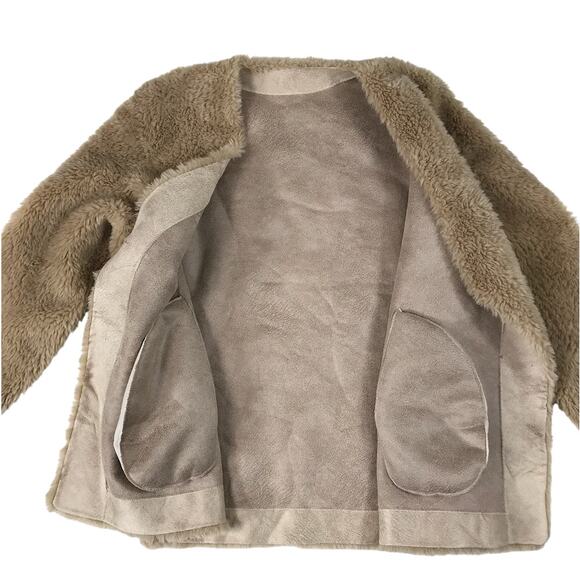 Australian Wool V Neck Fur Coat Women L Brown Soft Cozy Unique Boho Elegant NWT - Picture 6 of 14